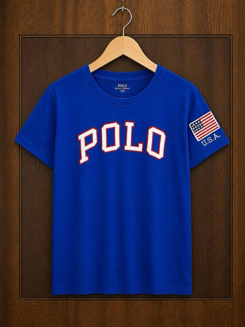 Polo Ralph Lauren Boys Size 6 Blue USA Flag Logo Graphic T Shirt Short Sleeve